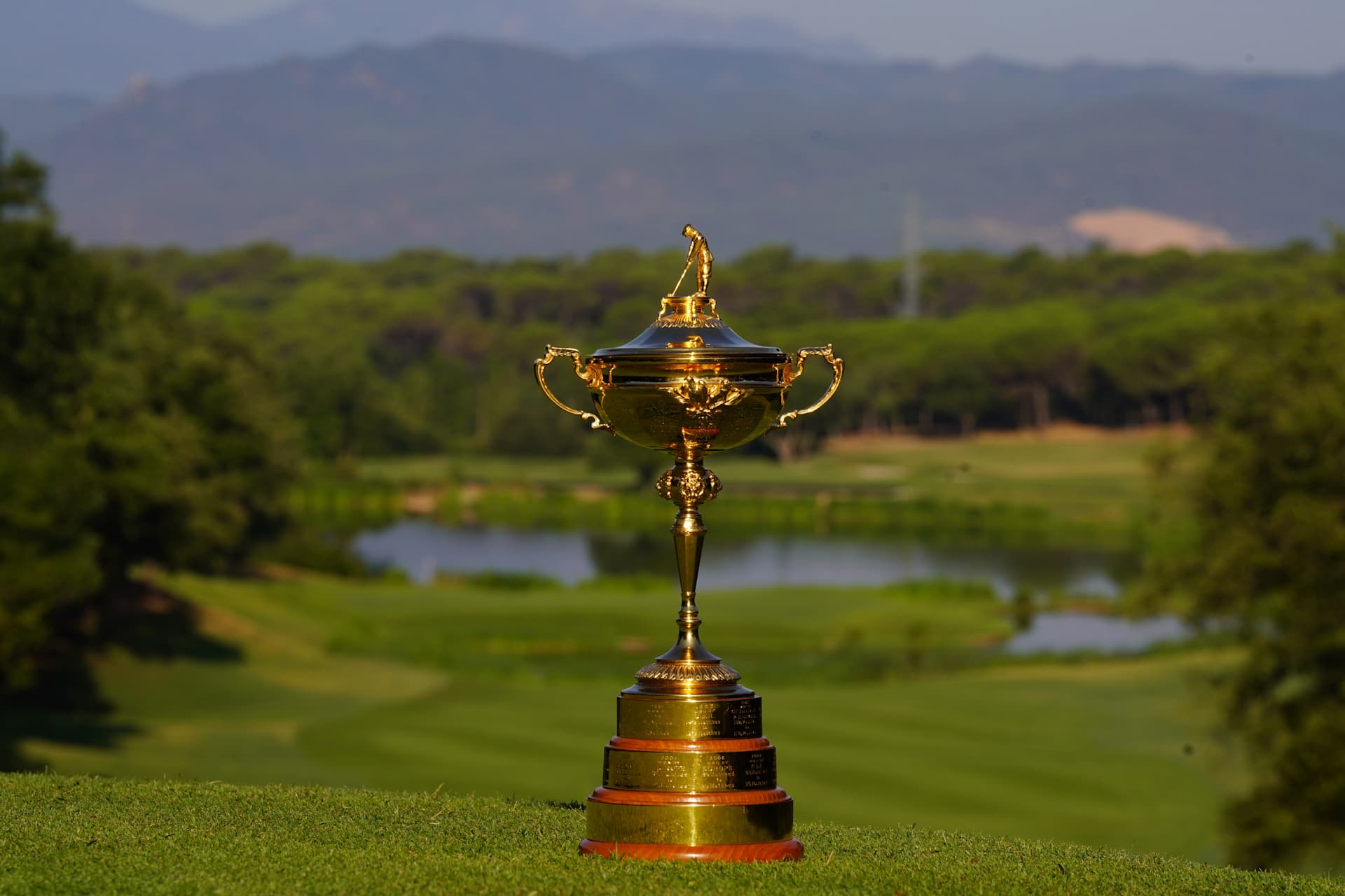 GIRONA, SPAIN - JUNE 27: The Ryder Cup on display on the 13th tee, Stadium Course at Camiral Golf & Wellness on June 27, 2025 in Girona, Spain. Camiral Golf & Wellness will host the 2031 Ryder Cup. (Photo by Phil Inglis/Getty Images)