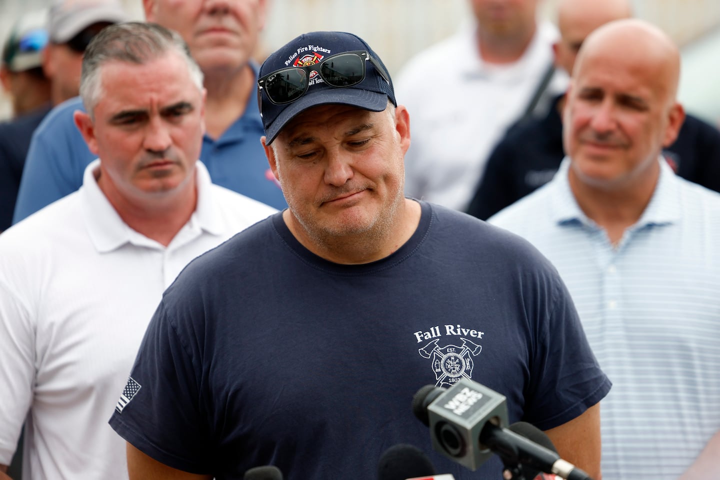 Fall River fire department captain Frank O’Reagan speaks during a press conference in front of the Gabriel House Assisted Living Facility, the scene of a fatal fire, on July 14, 2025, in Fall River. 