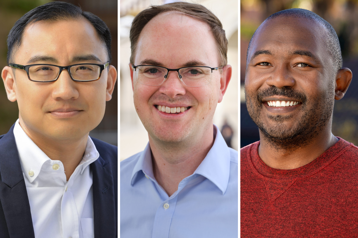 Composite portraits of Daniel Ho, Mykel Kochenderfer, and Sanmi Koyejo.