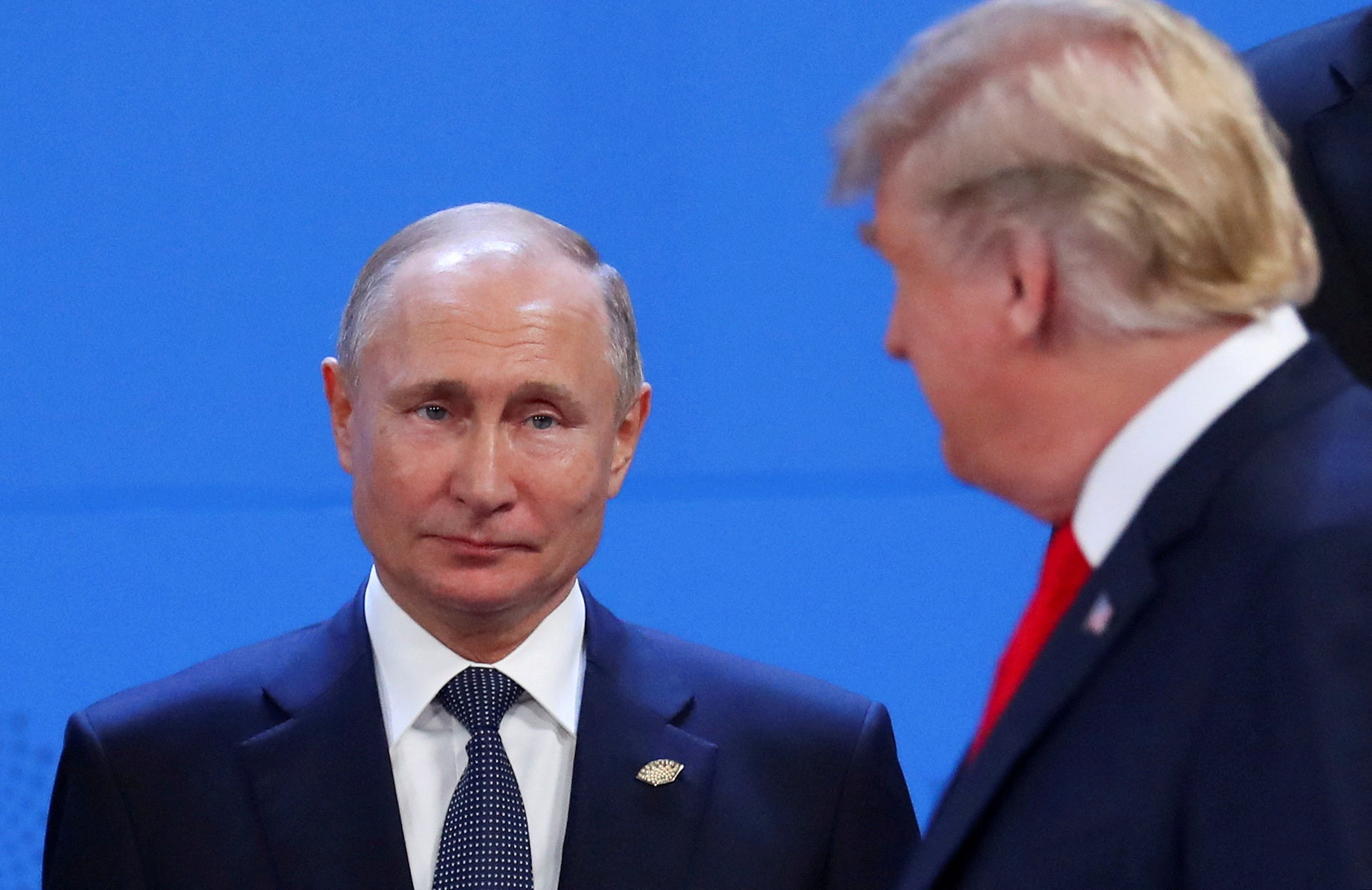 US president Donald Trump and Russia's president Vladimir Putin are seen during the G20 leaders summit in 2018