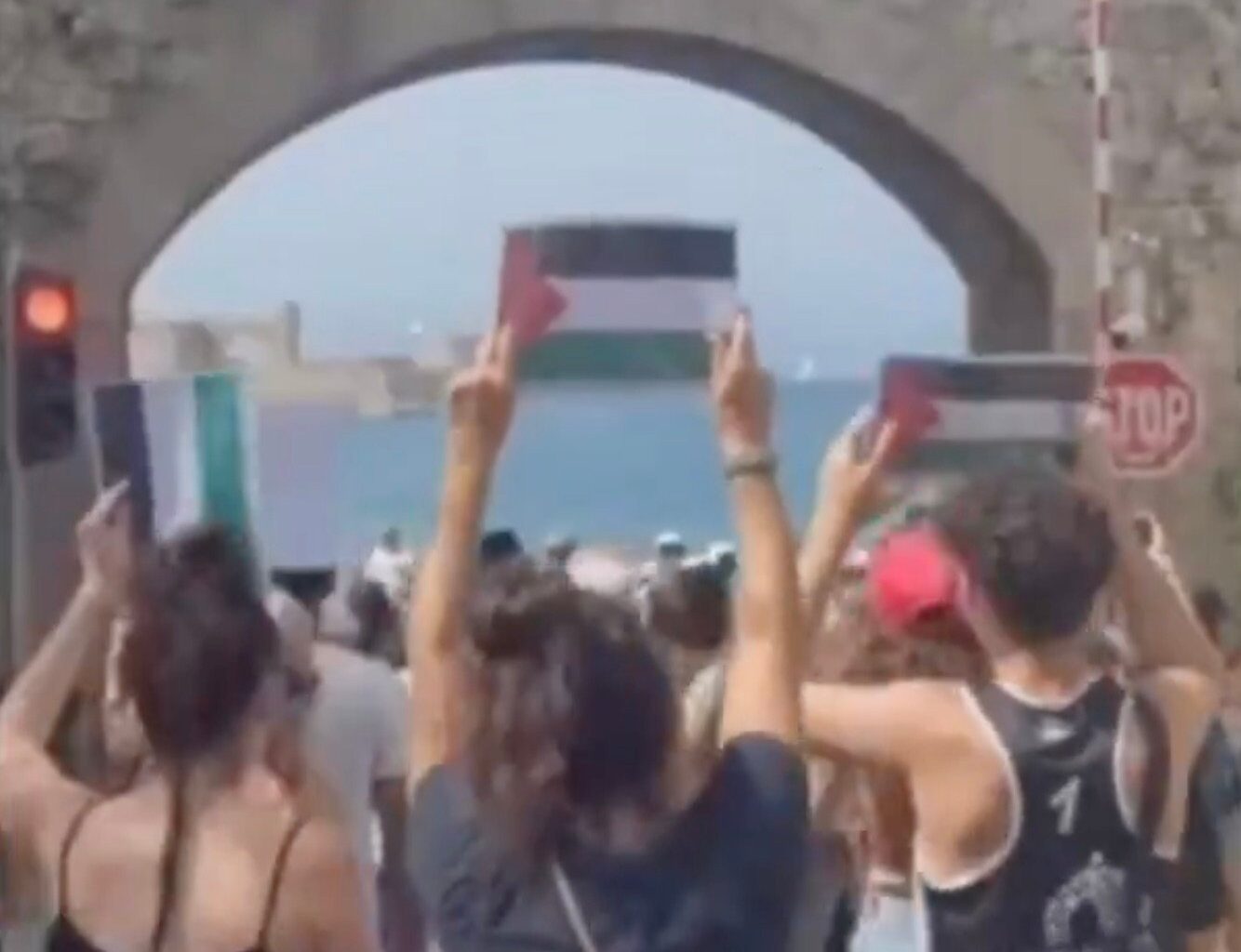 Greek riot police clash with anti-Israel protesters as Israeli ship docks in Rhodes