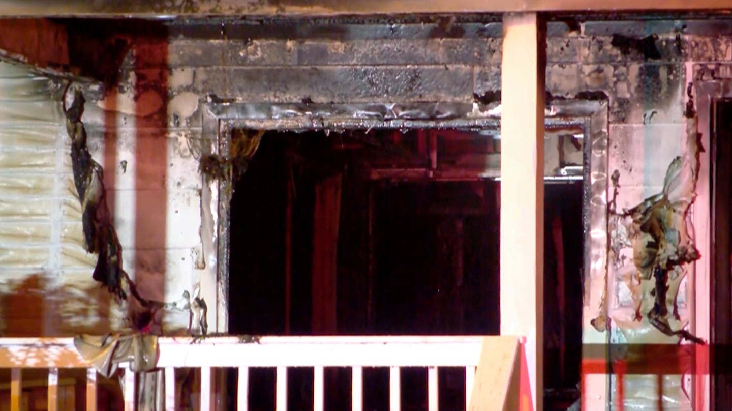 This image taken from video provided by WLNE-TV shows damage from a fire at an assisted living facility in Fall River, Mass., Sunday, July 13, 2025. 