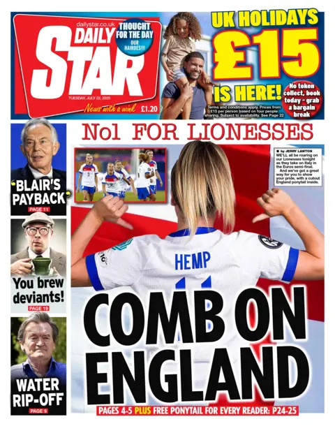 The headline on the front page of the Daily Star reads: "Comb on England". 
