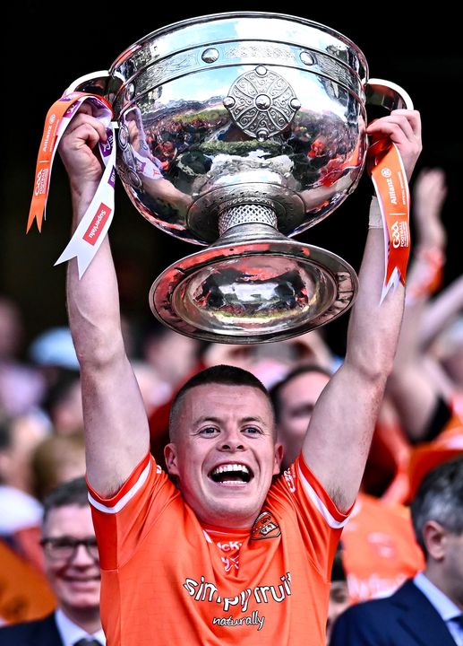 Armagh's Aidan Nugent lifts the Sam Maguire Cup after winning the All-Ireland football final last July. Photo: Piaras Ó Mídheach/Sportsfile