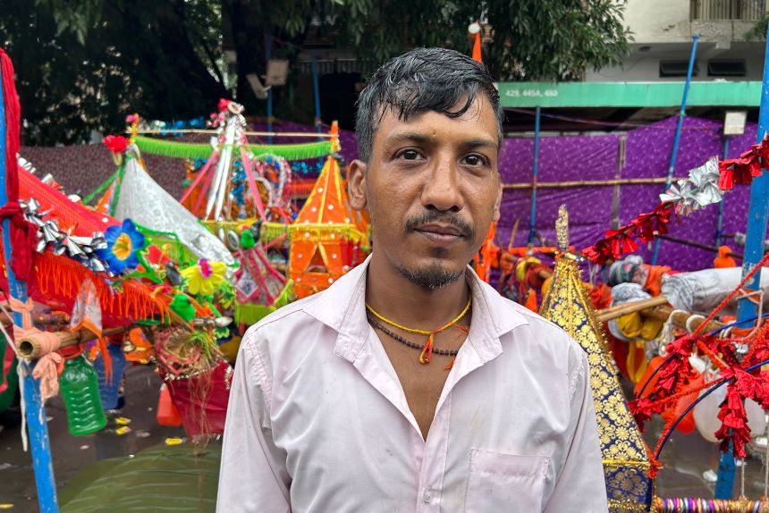 Ankit Gupta says the Kanwar Yatra is a way to forget his day-to-day troubles. Pictured in New Delhi on July 22, 2025.