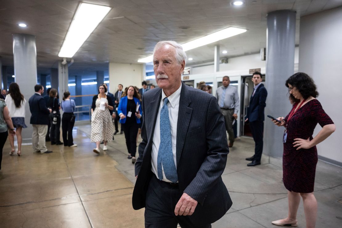 Sen. Angus King walks to a vote on June 17.