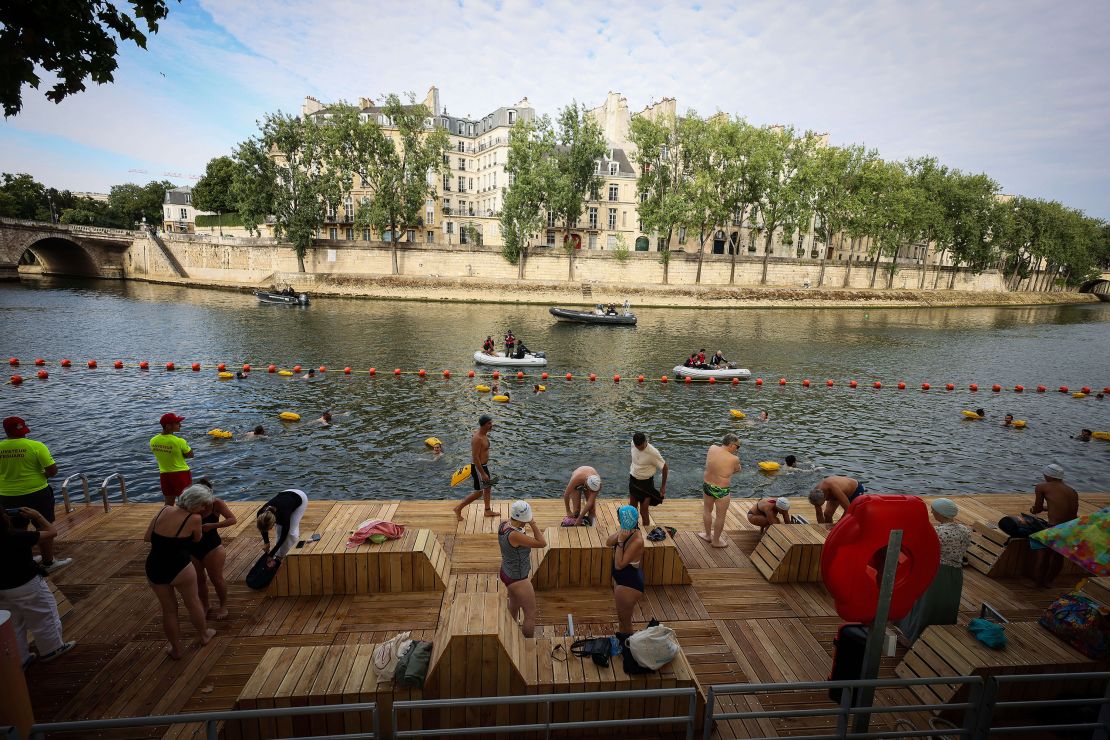 People swim at the Bras Marie safe bathing site.