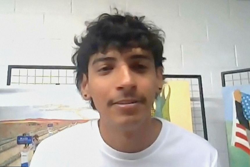 In this image taken from video provided by United Farm Workers, George Retes speaks during a press conference held over Zoom in Oxnard, California, on Wednesday.