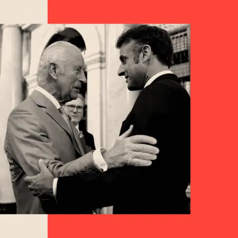 BBC Treated image of King Charles and Emmanuel Macron.