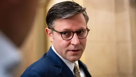 Bloomberg via Getty Images US House Speaker Mike Johnson, a Republican from Louisiana, speaks to members of the media while arriving for a meeting with Benjamin Netanyahu, Israel's prime minister on July 8, 2025.