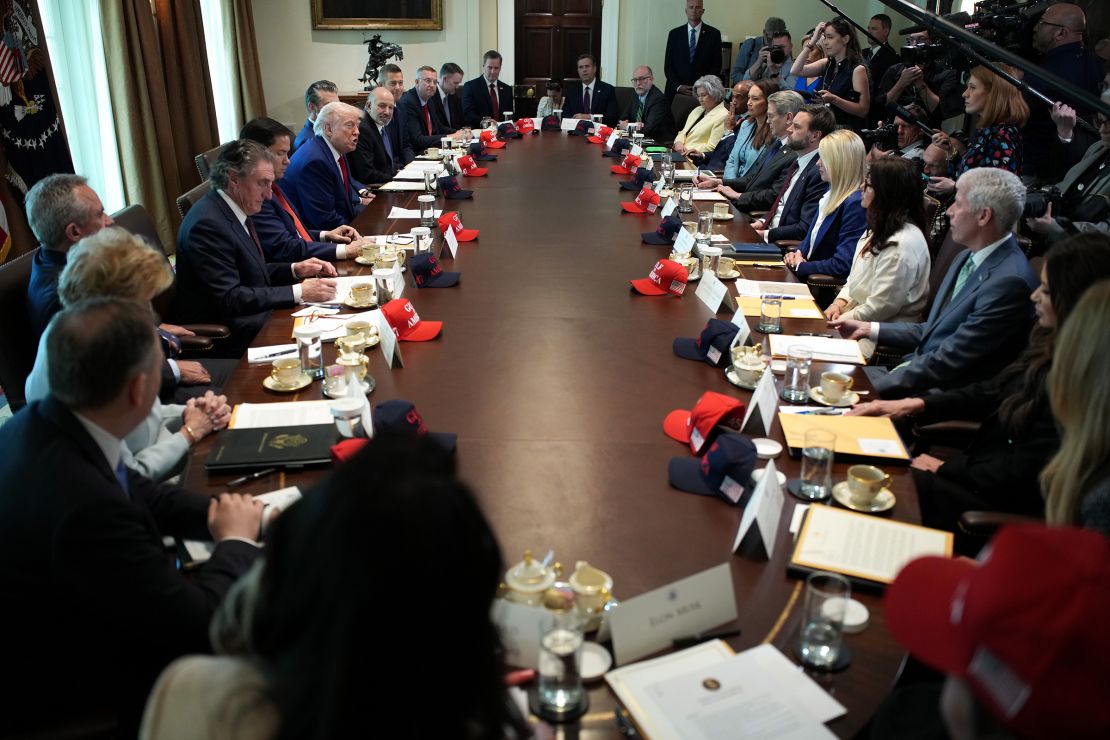President Donald Trump speaks during a Cabinet meeting at the White House on April 30, in Washington, DC. 