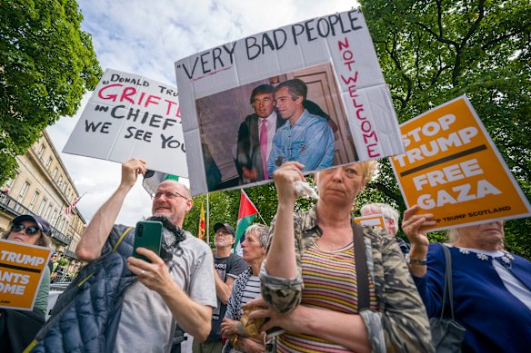 An Epstein sign outside the US consulate in Edinburgh.