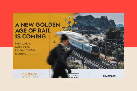 Reuters/Toby Melville A person walks past a promotional billboard of the HS2 high speed railway