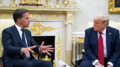 Reuters US President Donald Trump meets with NATO Secretary General Mark Rutte, where President Trump announces a deal to send U.S. weapons to Ukraine through NATO, in the Oval Office at the White House in Washington