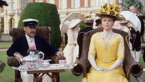 Miranda Richardson in character costume on the set of The Lost Prince 