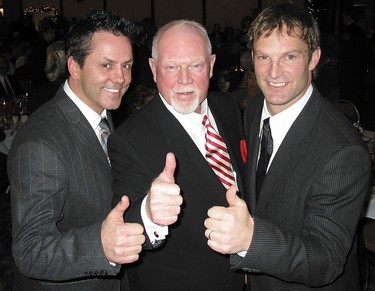 Former Leafs Doug Gilmour, left, and Kirk Muller, right, with fellow Kingston native Don Cherry.