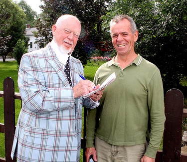 Don Cherry with journalist Patrick Kennedy on Wolfe Island, Ont., in July 2013.