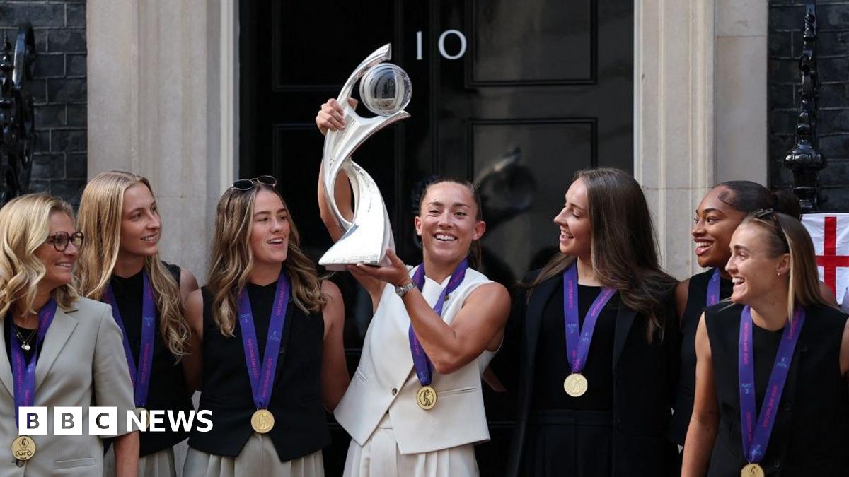 Members of the England women's football team, arrive in Downing Street, London, for a reception at No 10, hosted by Deputy Prime Minister Angela Rayner, in celebration of England's victory over Spain in the UEFA Women's EURO 2025 final in Basel, Switzerland, on Sunday