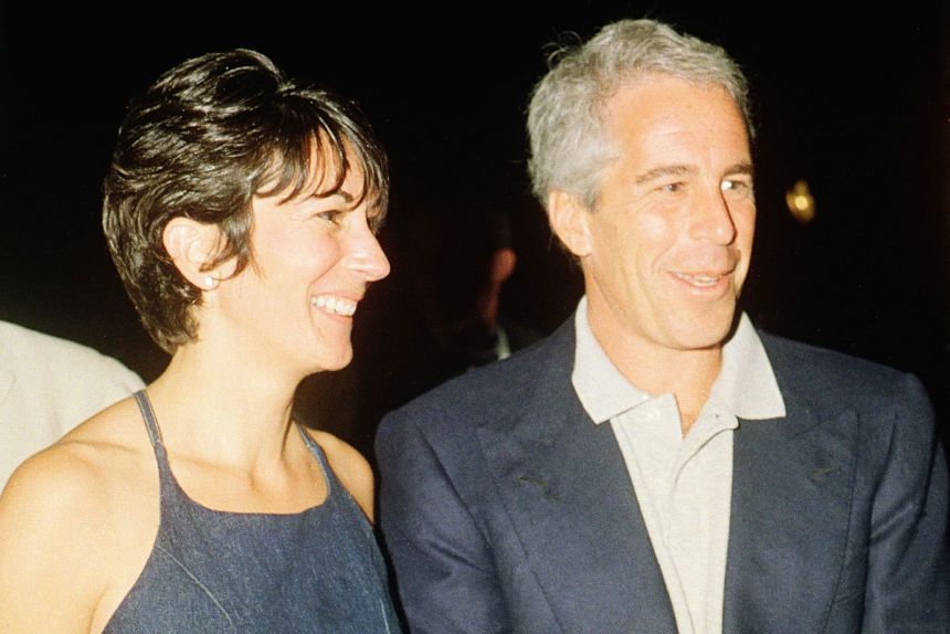 Ghislaine Maxwell and Jeffrey Epstein are seen during a party at the Mar-a-Lago club, Palm Beach, Florida on February 12, 2000.