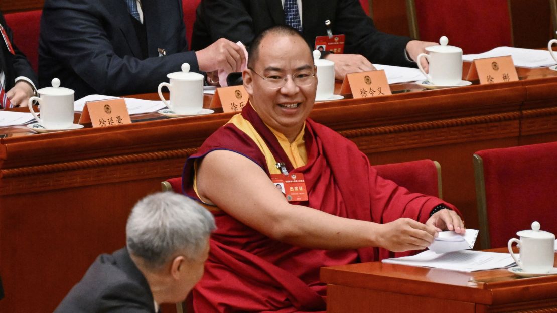 The Chinese government-selected 11th Panchen Lama Gyaincain Norbu at the Great Hall of the People in Beijing on March 4, 2024.