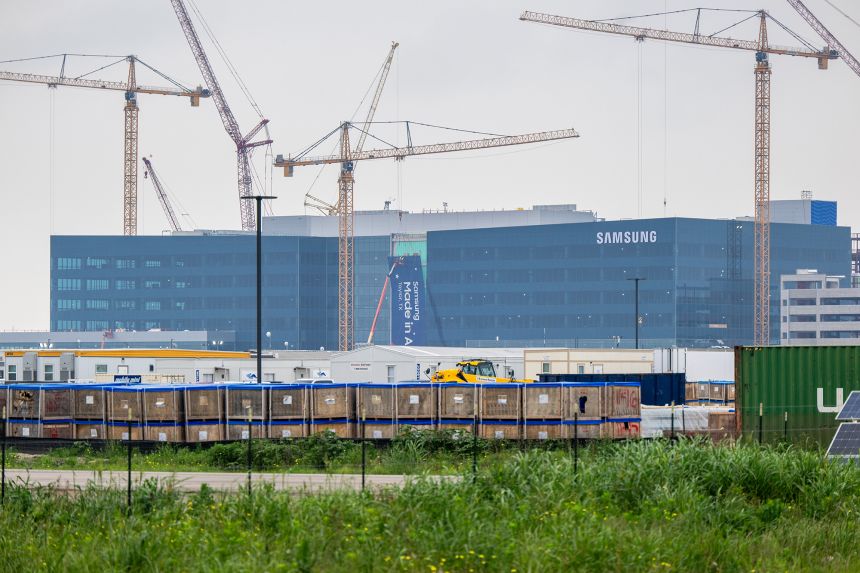 A general view of the Samsung Austin Semiconductor plant on April 16, 2024 in Taylor, Texas. The U.S. has awarded Samsung $6.4 billion to support the company's chip manufacturing plant in Taylor, Texas in an effort to help further generate domestic production of semiconductors, alongside expanding Samsung's manufacturing plants.
