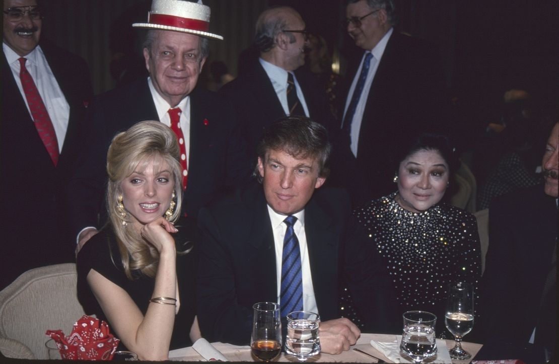 Marla Maples, Joey Adams, Donald Trump and Imelda Marcos attend Adams' 80th Birthday Party at the Helmsley Hotel, January 7, 1991, in New York City.
