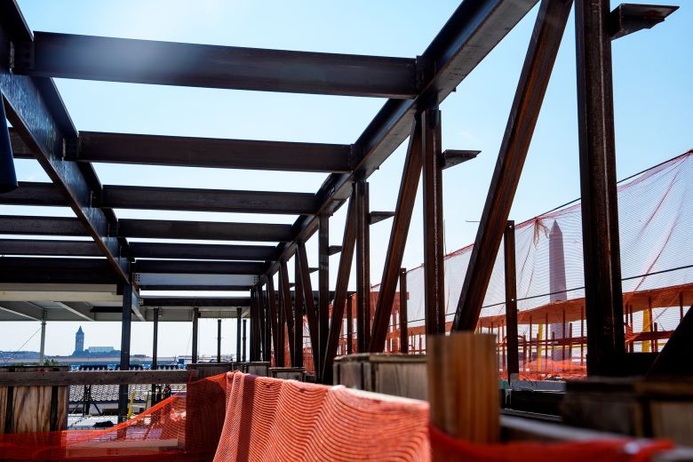 The Washington Monument and the Old Post Office Tower are visible from the roof of the Marriner S. Eccles building.