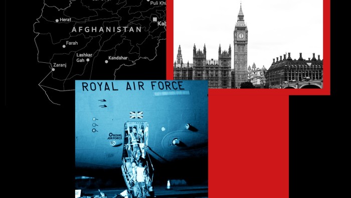 Montage of map of Afghanistan, UK Houses of Parliament, and RAF Brize Norton aircraft