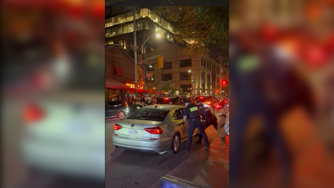 Man in custody after striking several cars while attempting to flee police in downtown Toronto