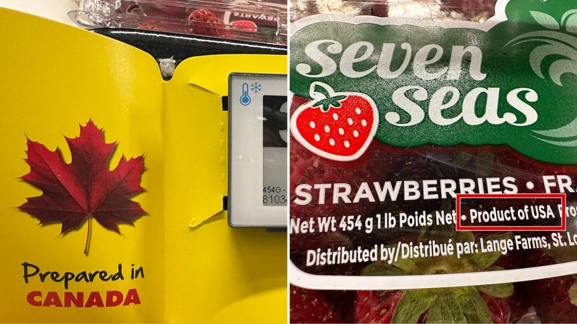 Fresh strawberries displayed at a Toronto No Frills store with a "Prepared in Canada" declaration. The berries' packaging said the product comes from the U.S. 