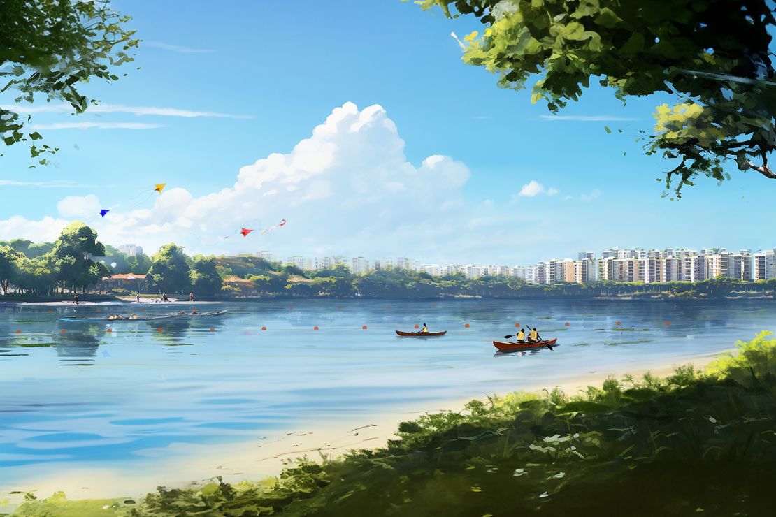An artistic impression of the project, produced by Singapore's urban planning agency using AI tools, shows the scheme's potential residential and leisure uses.