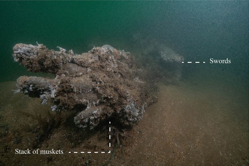 Divers discovered very well-preserved artefacts, including muskets, cannons and rope.