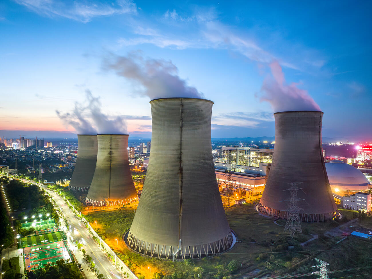 A nuclear power plant in China at dusk