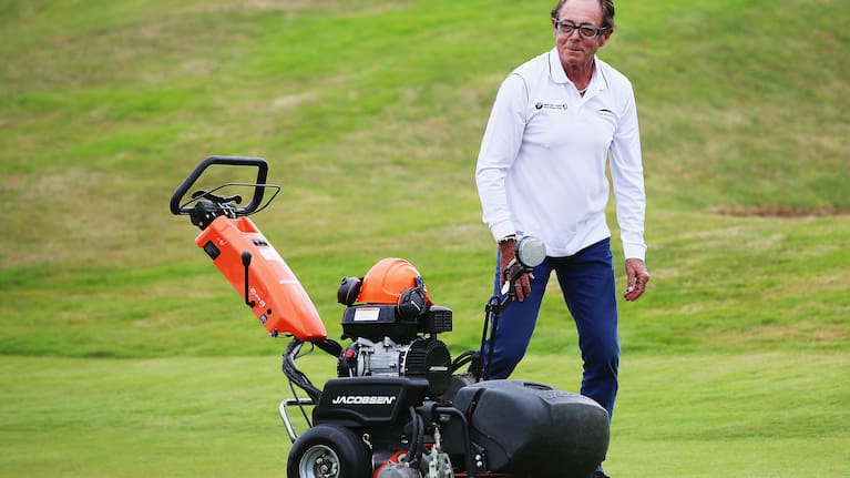 Sir Michael Hill arrives for the trophy presentation during the 2016 New Zealand Open at The Hills on March 13, 2016 in Queenstown, New Zealand.