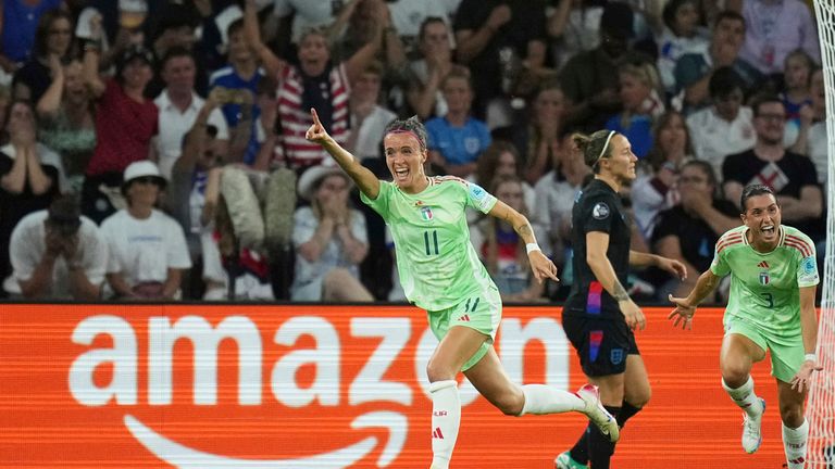 Italy's Barbara Bonansea, celebrates after scoring the opening goal. Pic: AP