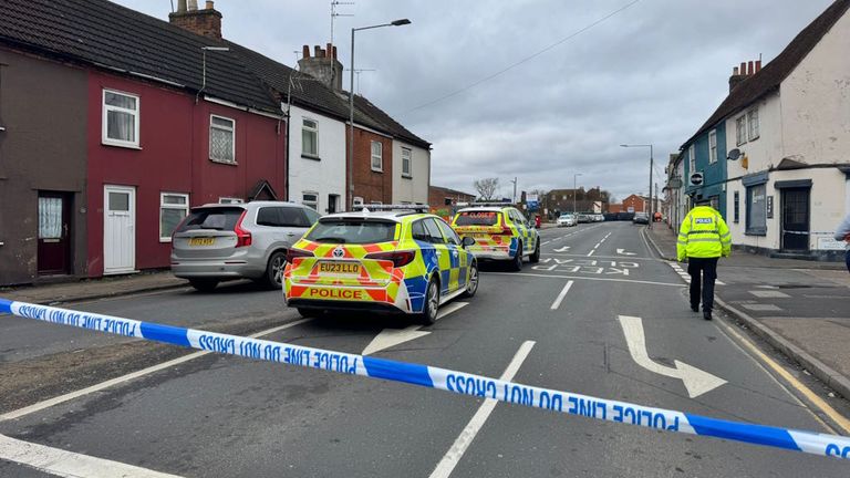 The scene in Colchester where four people died after a vehicle crashed into a building..
Pic: Essex Police/PA