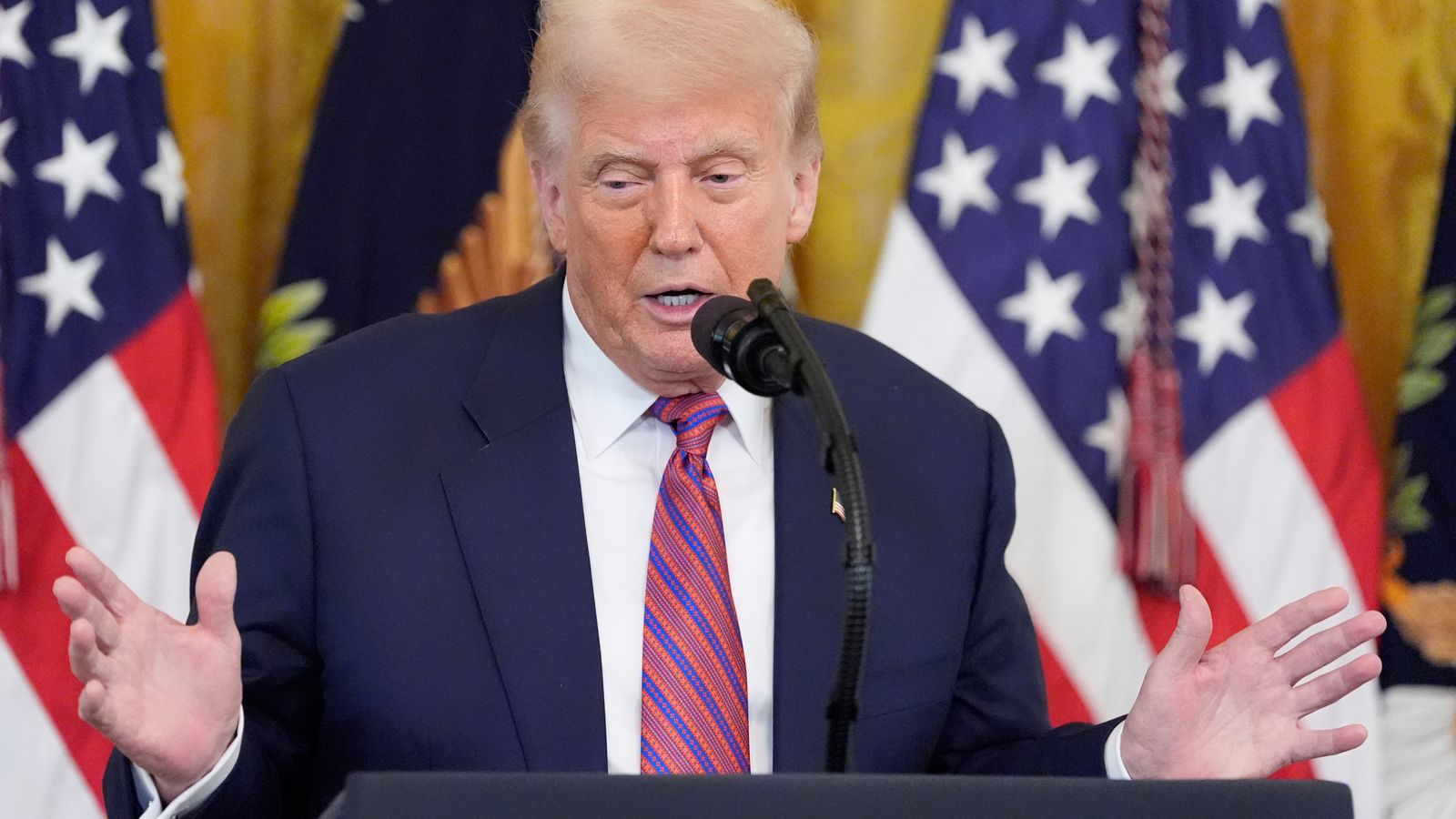 President Donald Trump speaks at an event for the signing of the GENIUS Act, a bill that regulates stablecoins, a type of cryptocurrency, in the East Room of the White House, Friday, July 18, 2025, in Washington. (AP Photo/Alex Brandon)