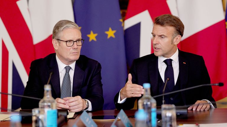 Keir Starmer and Emmanuel Macron during a plenary at the UK-France Summit.
Pic: PA