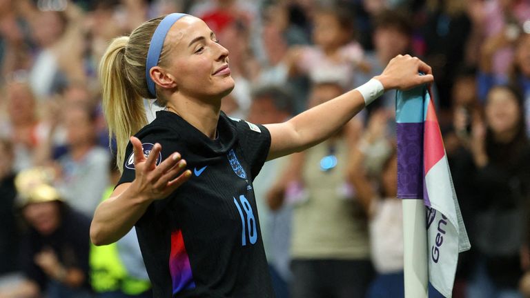 Chloe Kelly celebrates after scoring the winning goal. Pic: Reuters