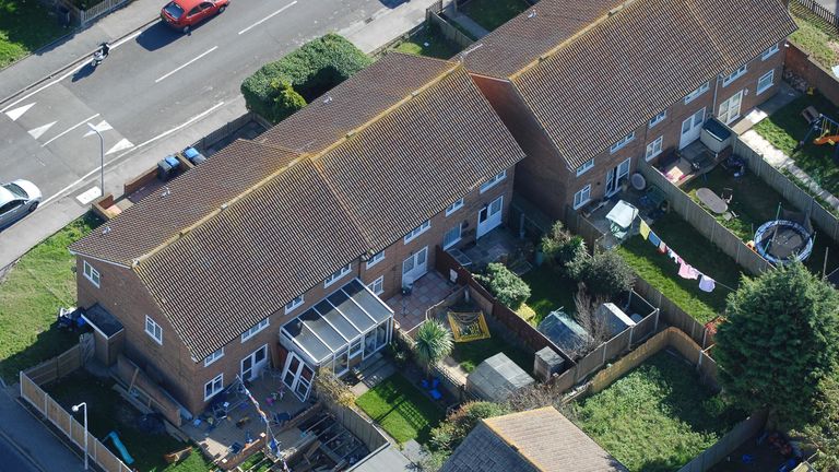 Essex Police handout showing an aerial view of the house on Irvine Drive, Margate, Kent (third from left) once occupied by Peter Tobin and w