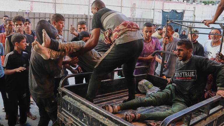 Injured Palestinians are brought to Nasser Hospital in Khan Younis. Pic: Mariam Dagga/AP