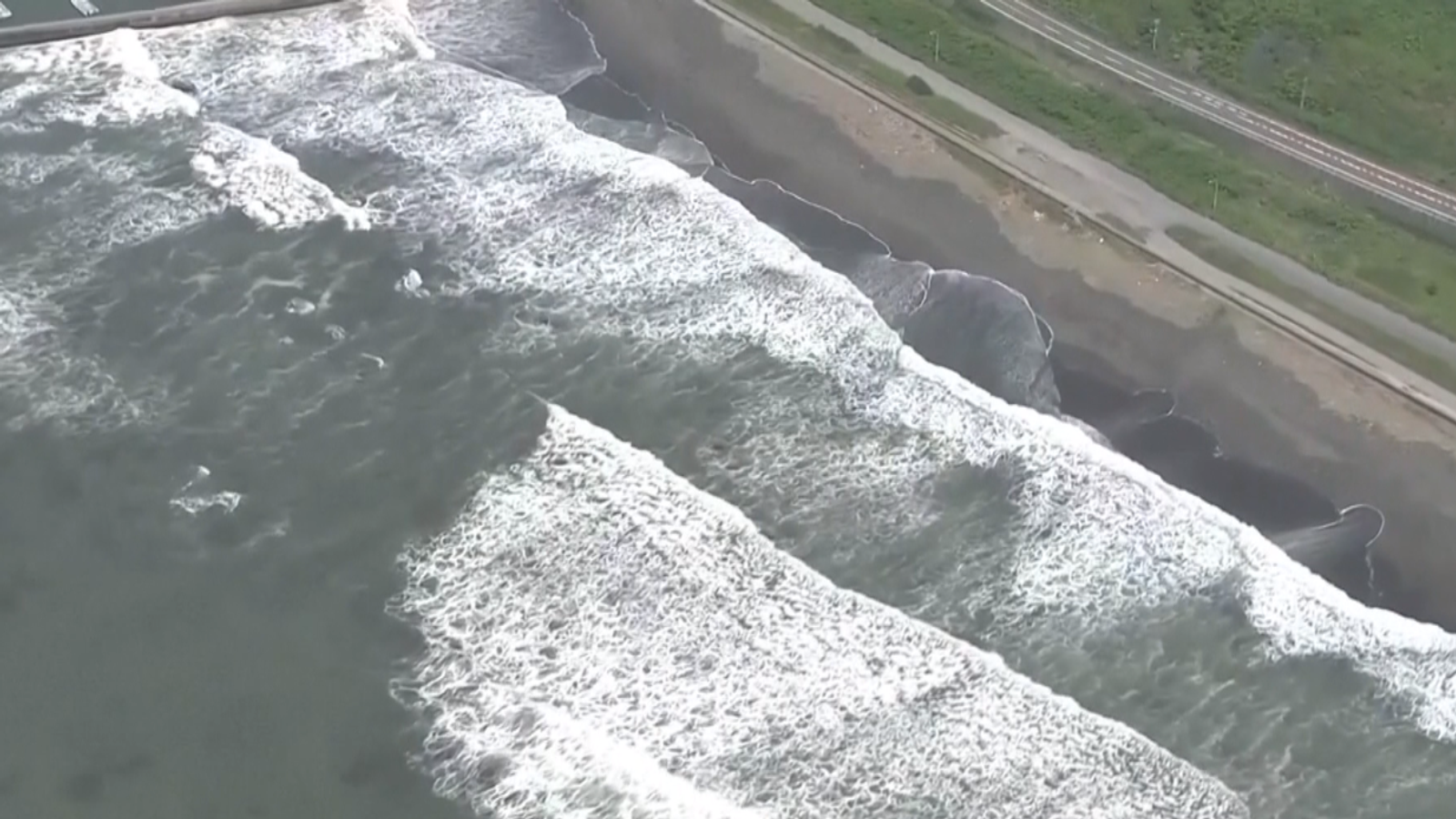 Waves off the coast of the Hokkaido Prefecture in Japan after the tsunami warning was issued. Pic: AP