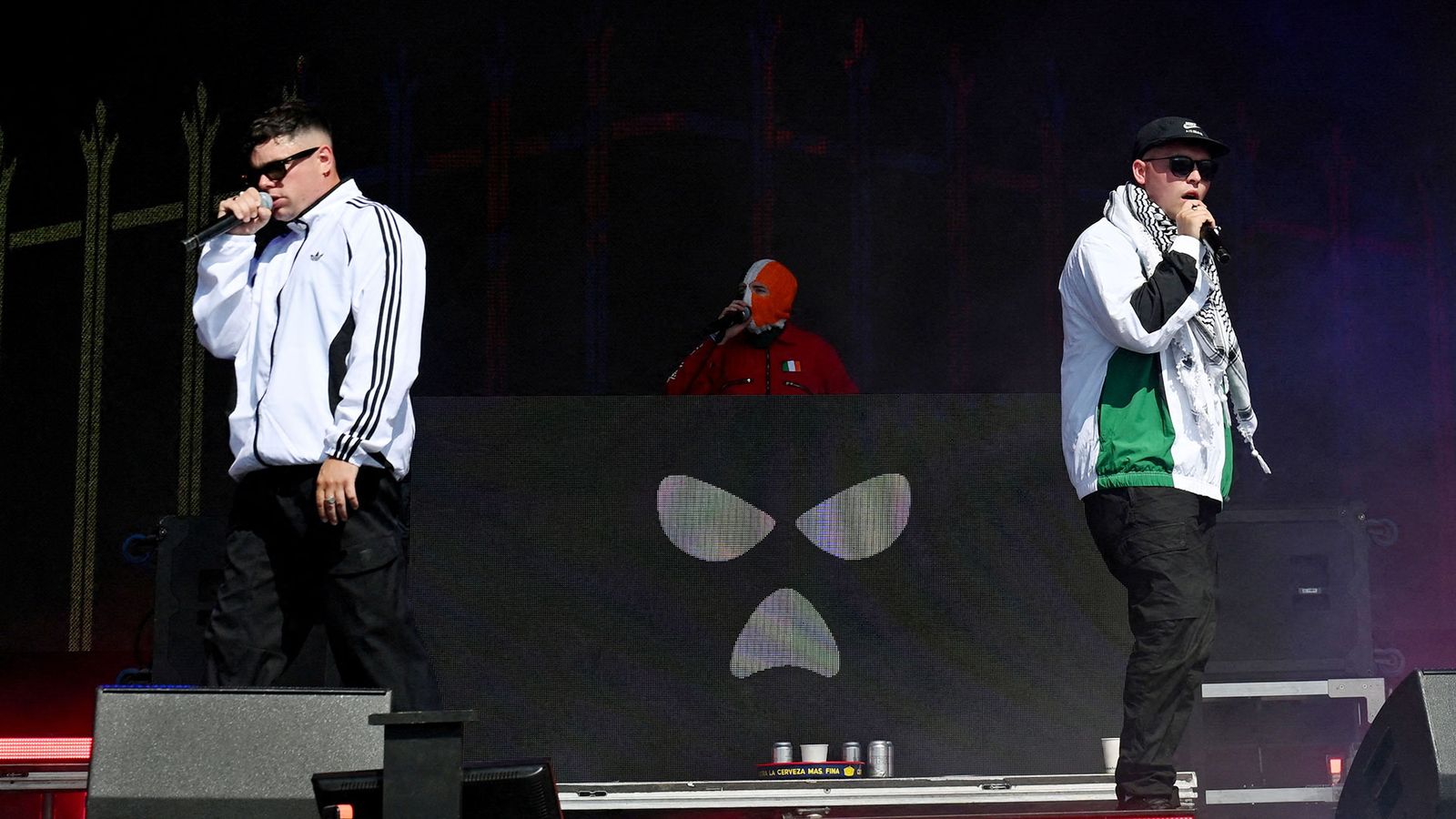 Kneecap performing on the West Holts Stage during the Glastonbury Festival. Pic: Reuters