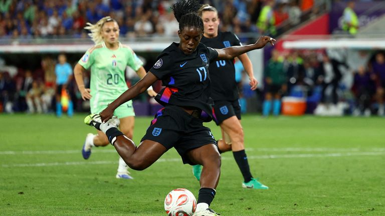 Michelle Agyemang scored England's equaliser. Pic: Reuters
