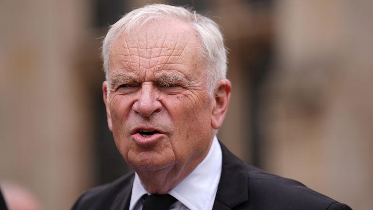 Lord Jeffrey Archer departs the funeral of Lord Norman Tebbit, at St Edmundsbury Cathedral in Bury St Edmunds. The former Cabinet minister died on July 7 at the age of 94. Picture date: Thursday July 31, 2025. PA Photo. Photo credit should read: Joe Giddens/PA Wire