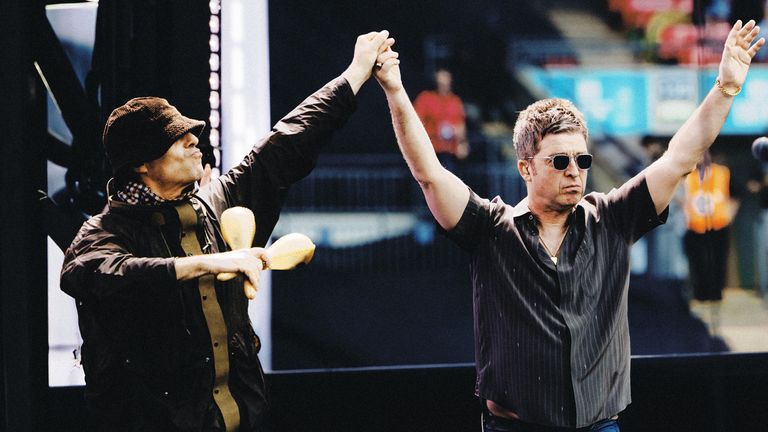 Liam and Noel Gallagher on stage for the first Wembley night of the Oasis reunion tour. Pic: Lewis Evans