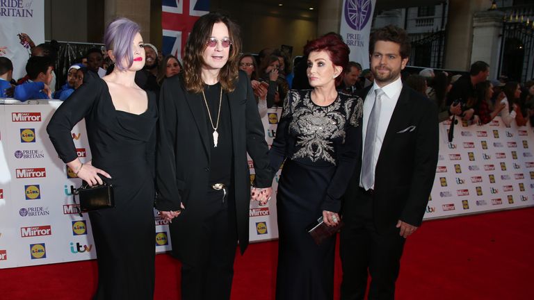 Ozzy Osbourne with his wife Sharon and two of their children Kelly and Jack in September 2015. Pic: AP
