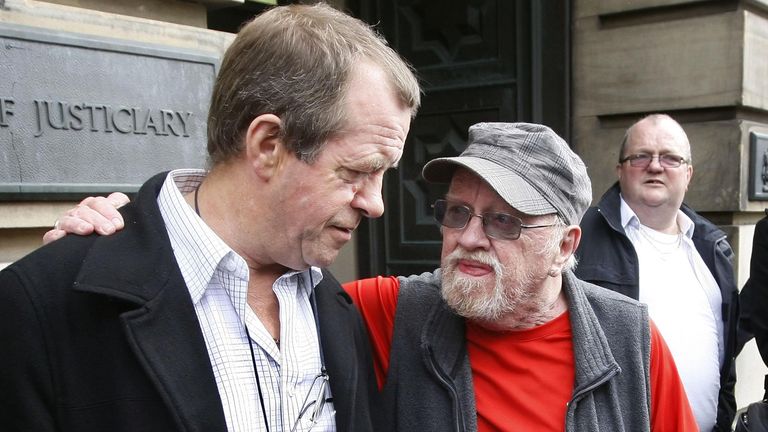 Michael Hamilton (left), father of murder victim Vicky Hamilton, and Ian McNicol, father of murder victim Dinah McNicol, outside The High Co