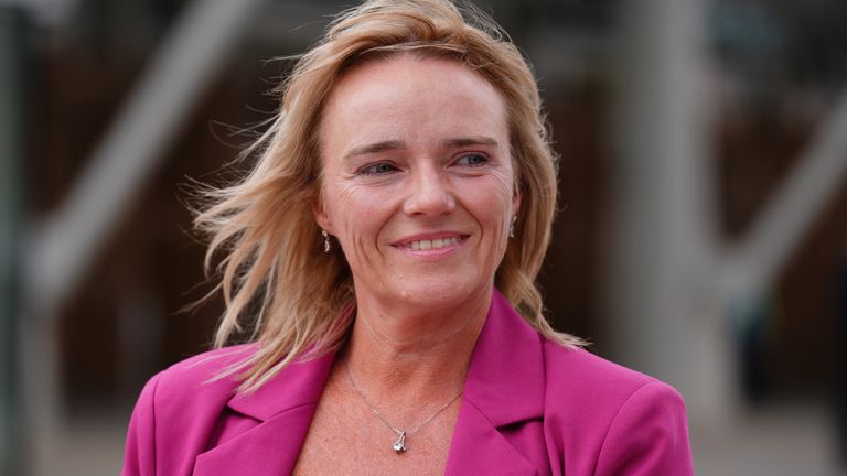 Nurse Sandie Peggie outside the Scottish Parliament at Holyrood, Edinburgh, where she has been meeting with MSPs. Ms Peggie took Fife Hospit