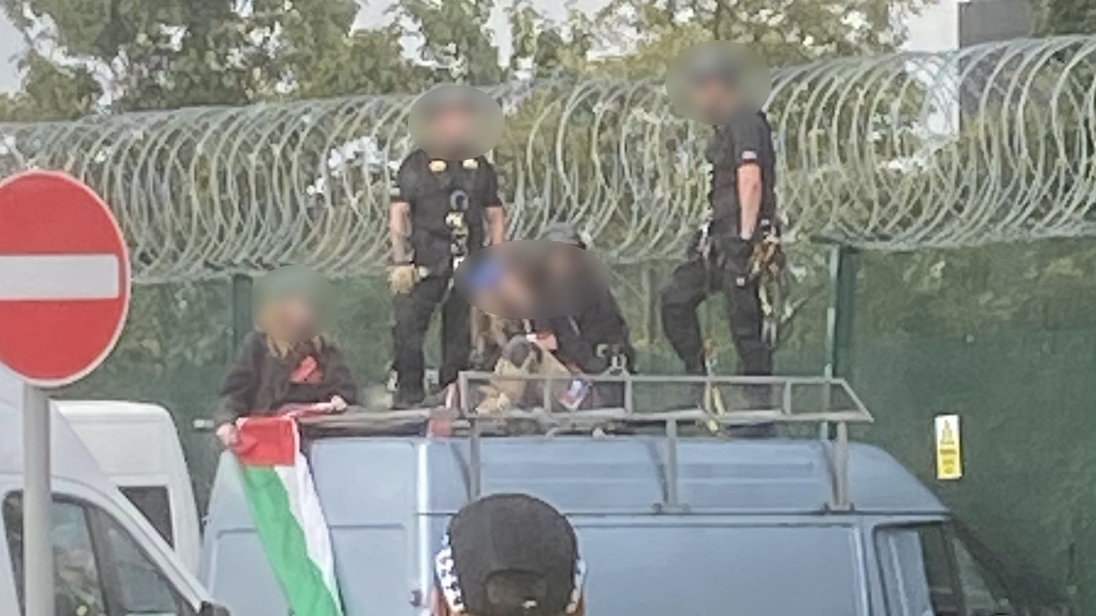 Aftermath of a van crashing into a fence outside Leonardo's Edinburgh factory. Pic: Shut Down Leonardo / X